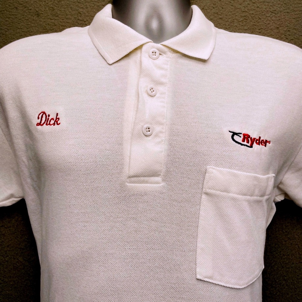 Advent Men Polo Shirt White Pique Ryder Work Uniform Logo Medium Dick classic